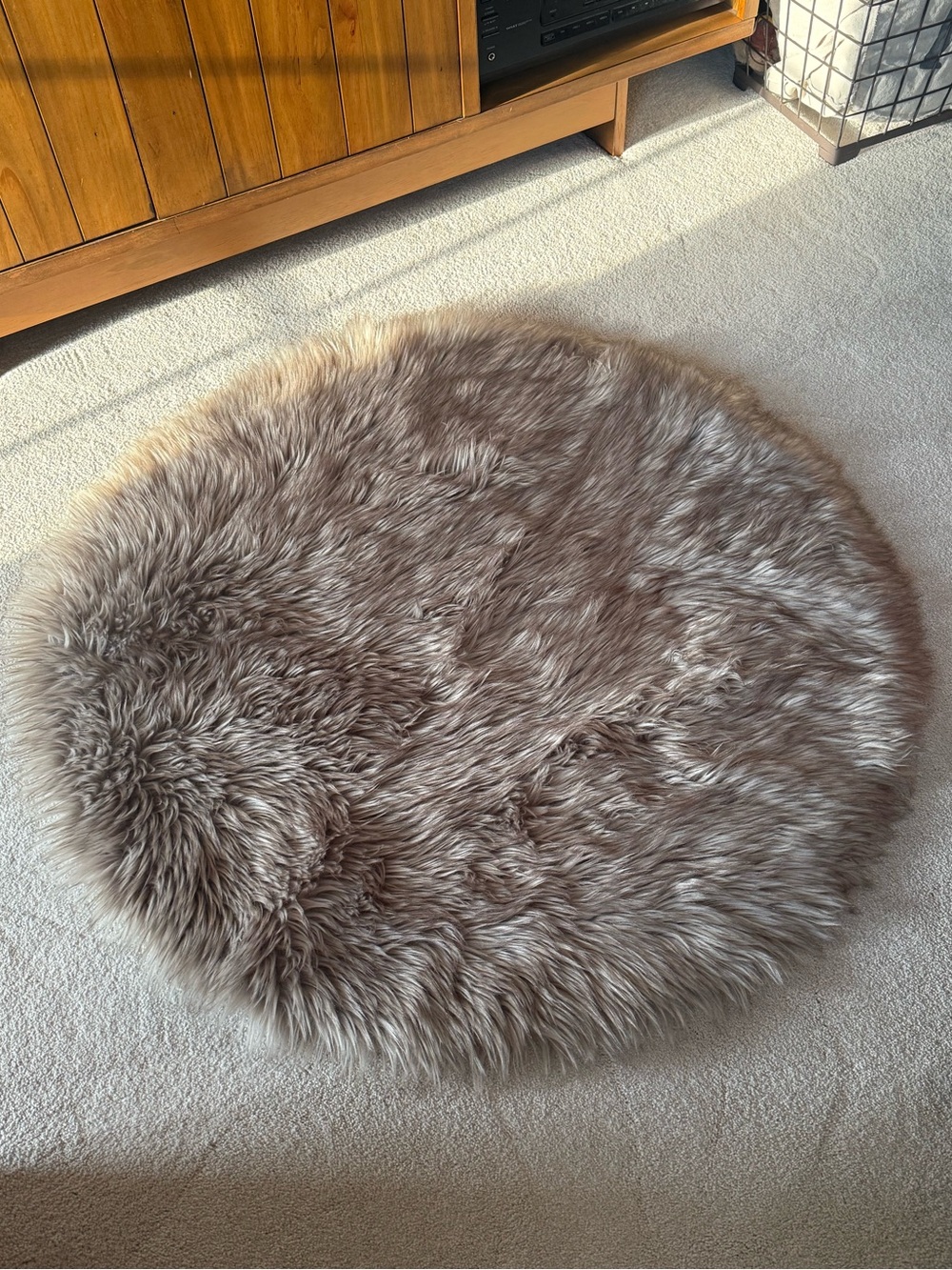 Silhouette Home 3’ Round Taupe Faux Sheepskin Accent Rug